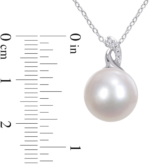 12.0-12.5mm Button Freshwater Cultured Pearl and Diamond Accent Pendant in Sterling Silver