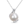 Thumbnail Image 0 of 12.0-12.5mm Freshwater Cultured Pearl and 0.10 CT. T.W. Diamond Flower Wrap Pendant in Sterling Silver