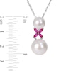 8.5-12.0mm Freshwater Cultured Pearl and Marquise Lab-Created Ruby "X" Drop Pendant in Sterling Silver