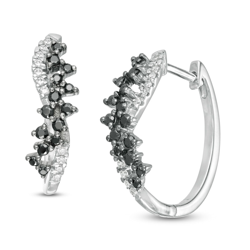 0.45 CT. T.W. Enhanced Black and White Diamond Scatter Twist Hoop Earrings in 10K White Gold