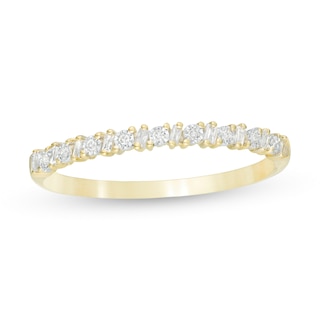 0.065 CT. T.W. Baguette and Round Diamond Alternating Anniversary Band in 10K Gold