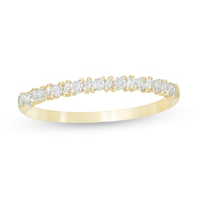 0.065 CT. T.W. Baguette and Round Diamond Alternating Anniversary Band in 10K Gold