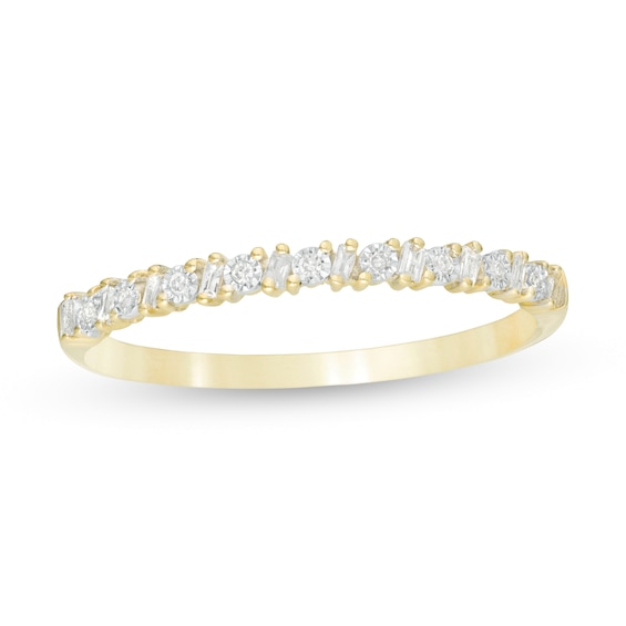 0.065 CT. T.W. Baguette and Round Diamond Alternating Anniversary Band in 10K Gold