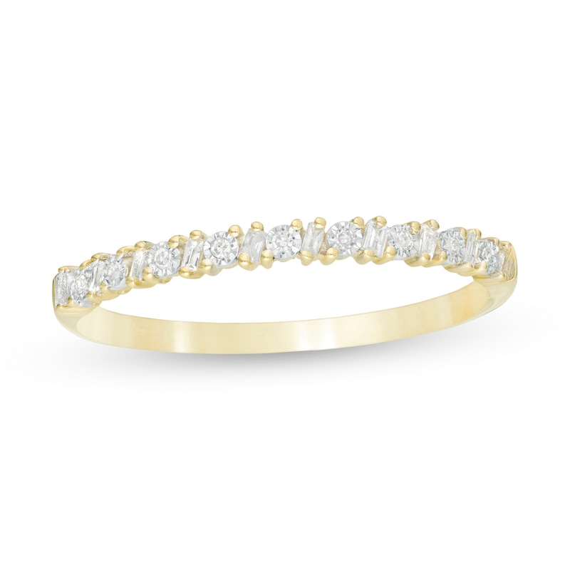 0.065 CT. T.W. Baguette and Round Diamond Alternating Anniversary Band in 10K Gold|Peoples Jewellers
