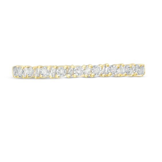 0.065 CT. T.W. Baguette and Round Diamond Alternating Anniversary Band in 10K Gold