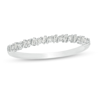 0.065 CT. T.W. Baguette and Round Diamond Alternating Band in 10K White Gold