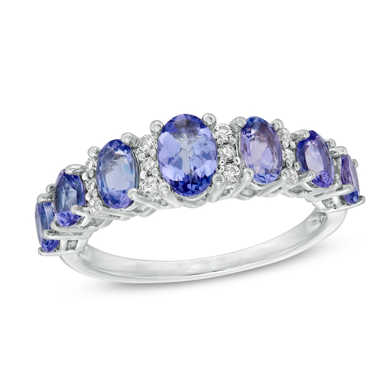 Oval Tanzanite and 0.15 CT. T.W. Diamond Graduated Seven Stone Ring in 10K White Gold|Peoples Jewellers
