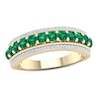 Thumbnail Image 0 of Emerald and 0.15 CT. T.W. Diamond Border Triple Row Vintage-Style Ring in 10K Gold