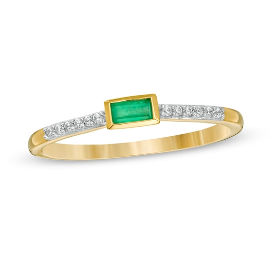 Sideways Emerald and 0.06 CT. T.W. Diamond Stackable Ring in 10K Gold