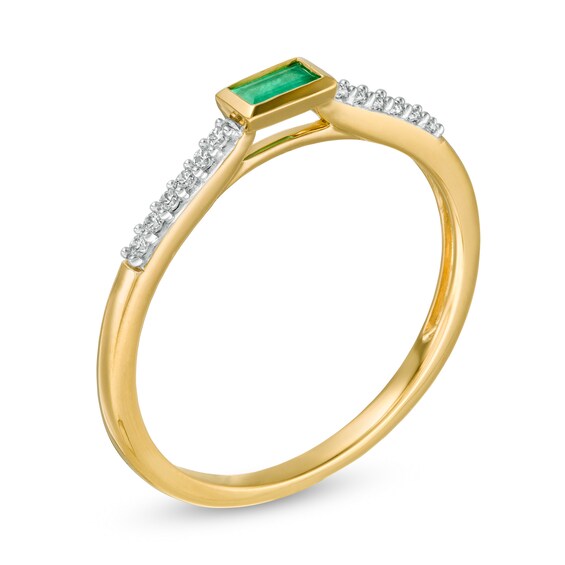 Sideways Emerald and 0.06 CT. T.W. Diamond Stackable Ring in 10K Gold