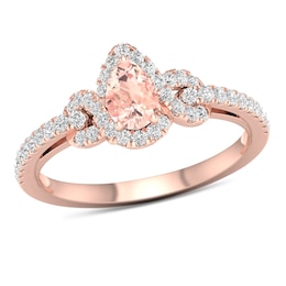 Pear-Shaped Morganite and 0.33 CT. T.W. Diamond Infinity Ribbon Frame Ring in 10K Rose Gold