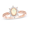 Oval Opal and 0.10 CT. T.W. Diamond Sunburst Frame Vintage-Style Tapered Shank Ring in 10K Rose Gold