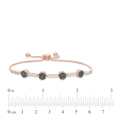 0.95 CT. T.W. Enhanced Black and White Diamond Alternating Circle and Bar Bolo Bracelet in 10K Rose Gold - 9.5"