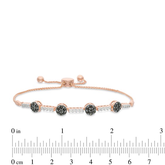 0.95 CT. T.W. Enhanced Black and White Diamond Alternating Circle and Bar Bolo Bracelet in 10K Rose Gold - 9.5"