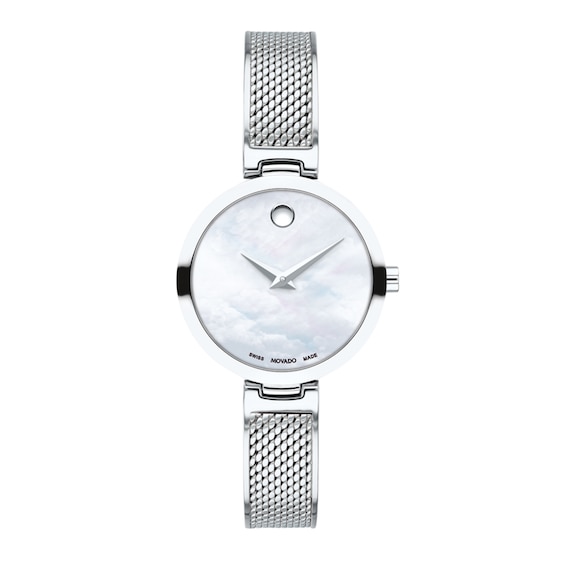 Ladies' Movado Amika Mesh Bangle Watch with White Mother-of Pearl Dial (Model: 0607361)