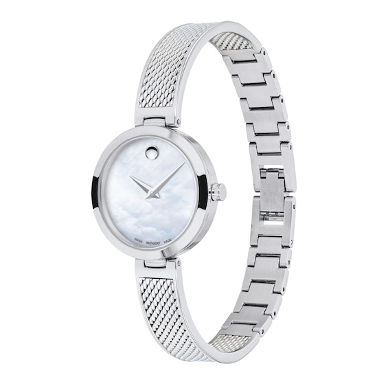 Ladies' Movado Amika Mesh Bangle Watch with White Mother-of Pearl Dial (Model: 0607361)