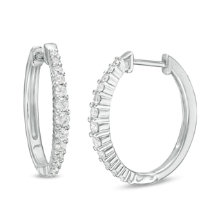 CT. T.W. Diamond Graduated Oval Hoop Earrings in 10K White Gold