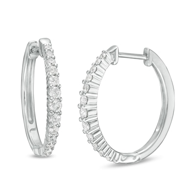 CT. T.W. Diamond Graduated Oval Hoop Earrings in 10K White Gold