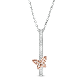 0.065 CT. T.W. Diamond Butterfly Pendant in Sterling Silver and 10K Rose Gold