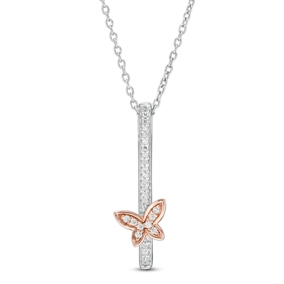 0.065 CT. T.W. Diamond Butterfly Pendant in Sterling Silver and 10K Rose Gold