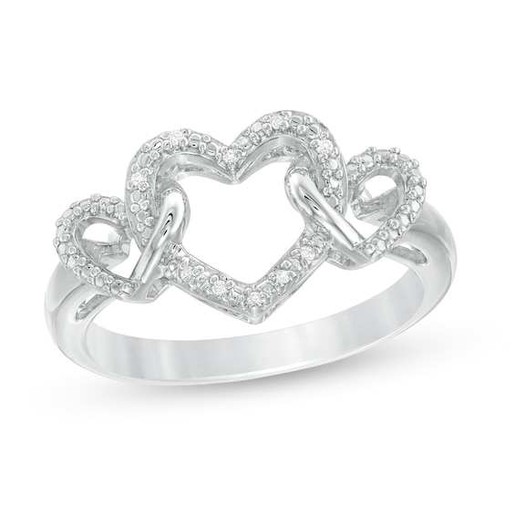 Diamond Accent Triple Intertwined Heart Ring in Sterling Silver