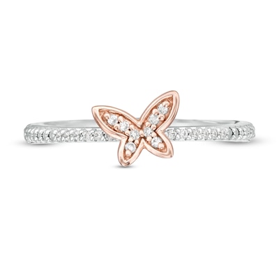 0.065 CT. T.W. Diamond Butterfly Ring in Sterling Silver and 10K Rose Gold