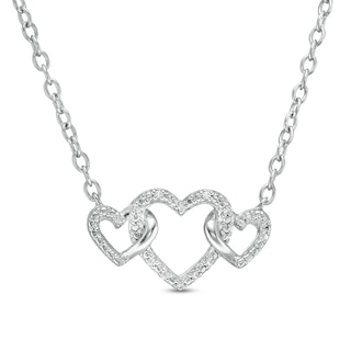 Diamond Accent Triple Intertwined Heart Necklace in Sterling Silver - 17"