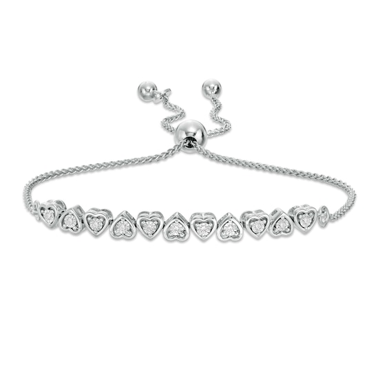 0.09 CT. T.W. Diamond Alternating Heart Bolo Bracelet in Sterling Silver - 9.5"