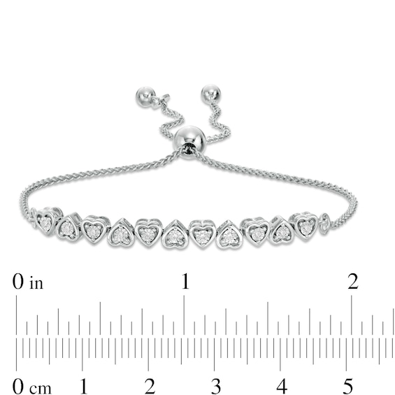 0.09 CT. T.W. Diamond Alternating Heart Bolo Bracelet in Sterling Silver - 9.5"