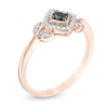 Thumbnail Image 1 of 0.20 CT. T.W. Enhanced Black and White Diamond Tilted Cushion Frame Leaf-Sides Ring in 10K Rose Gold