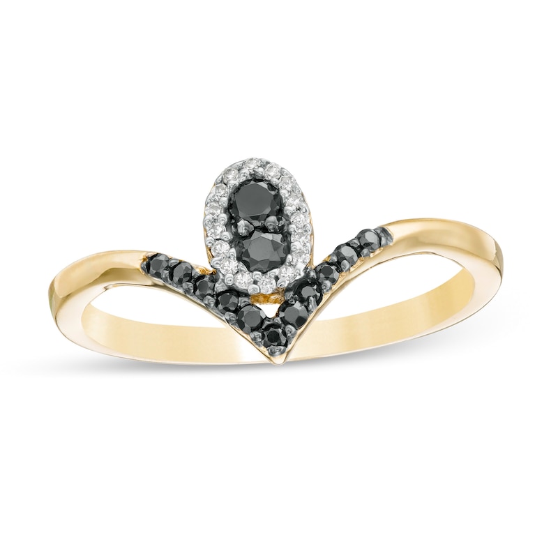 0.20 CT. T.W. Enhanced Black and White Composite Diamond Oval Frame Chevron Ring in 10K Gold