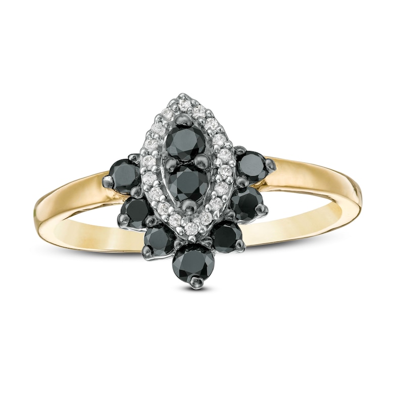 0.40 CT. T.W. Enhanced Black and White Composite Diamond Marquise Frame Chevron Ring in 10K Gold|Peoples Jewellers