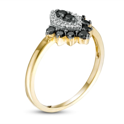 0.40 CT. T.W. Enhanced Black and White Composite Diamond Marquise Frame Chevron Ring in 10K Gold