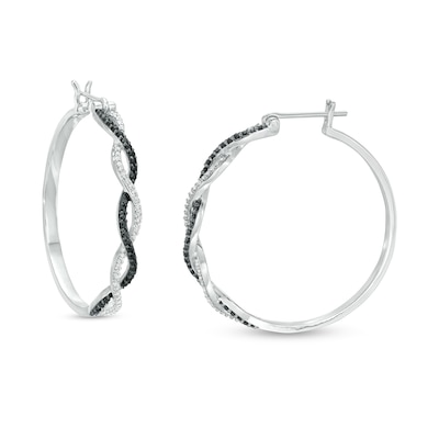 0.45 CT. T.W Enhanced Black and White Diamond Twist Hoop Earrings in Sterling Silver