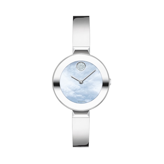 Ladies' Movado Bold® Crystal Bangle Watch with Transparent Mother-of Pearl Dial (Model: 3600629)