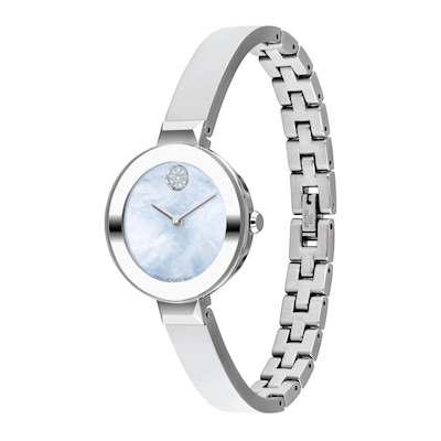 Ladies' Movado Bold® Crystal Bangle Watch with Transparent Mother-of Pearl Dial (Model: 3600629)