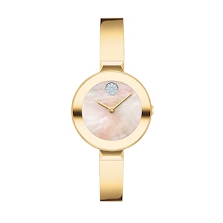 Ladies' Movado Bold®Crystal Gold-Tone Bangle Watch with Transparent Mother-of Pearl Dial (Model: 3600627)