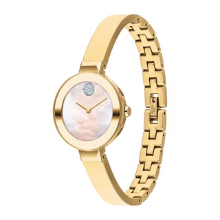 Ladies' Movado Bold®Crystal Gold-Tone Bangle Watch with Transparent Mother-of Pearl Dial (Model: 3600627)