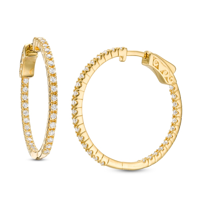 1.00 CT. T.W. Diamond Inside-Out Hoop Earrings in 10K Gold | Peoples ...