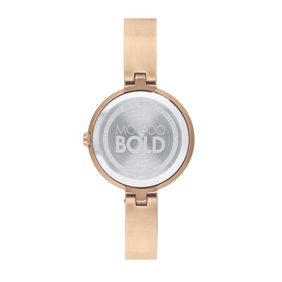 Ladies' Movado Bold®Crystal Rose-Tone Bangle Watch with Transparent Mother-of Pearl Dial (Model: 3600628)