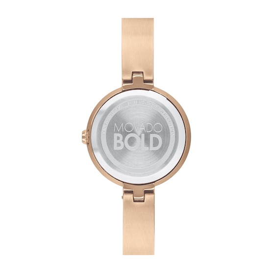 Ladies' Movado Bold®Crystal Rose-Tone Bangle Watch with Transparent Mother-of Pearl Dial (Model: 3600628)