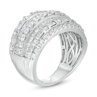 2.00 CT. T.W. Baguette and Round Diamond Multi-Row Ring in 10K Gold