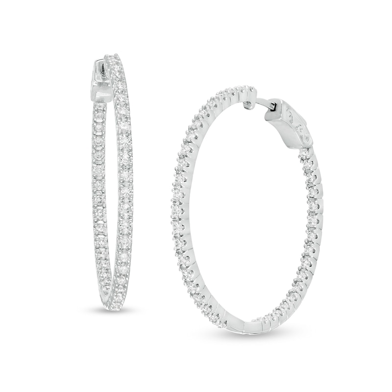 1.50 CT. T.W. Diamond Inside-Out Hoop Earrings in 10K White Gold ...