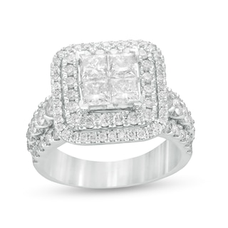 2.81 CT. T.W. Quad Princess-Cut Diamond Double Frame Engagement Ring in 14K White Gold