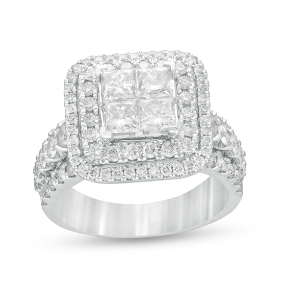 2.81 CT. T.W. Quad Princess-Cut Diamond Double Frame Engagement Ring in 14K White Gold