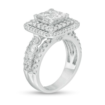 2.81 CT. T.W. Quad Princess-Cut Diamond Double Frame Engagement Ring in 14K White Gold