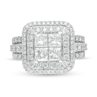 2.81 CT. T.W. Quad Princess-Cut Diamond Double Frame Engagement Ring in 14K White Gold