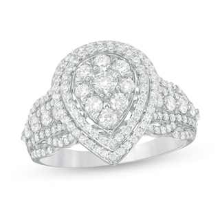 1.00 CT. T.W. Diamond Double Pear-Shaped Frame Multi-Row Engagement Ring in 10K White Gold