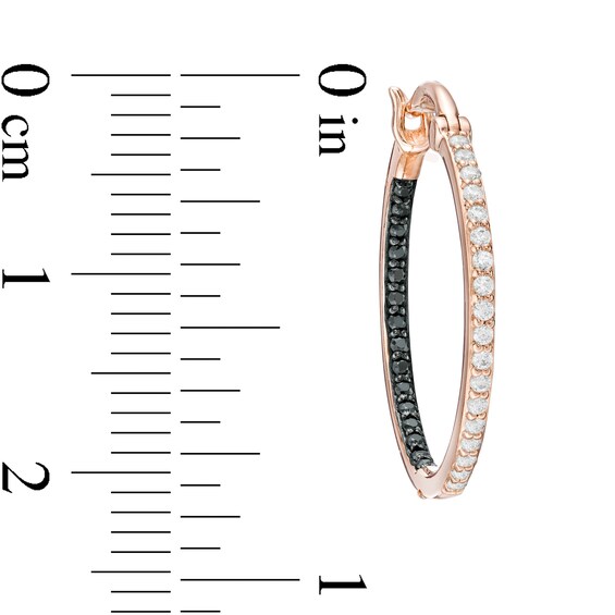 0.29 CT. T.W. Enhanced Black and White Diamond Inside-Out Hoop Earrings in 10K Rose Gold