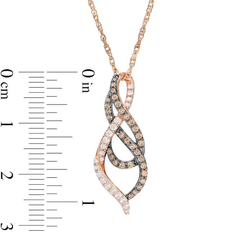 0.39 CT. T.W. Champagne and White Diamond Cascading Flame Pendant in 10K Rose Gold